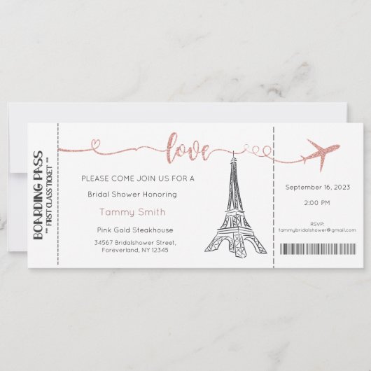 Invitation Paris, Invitation de la douche nuptiale (Devant)