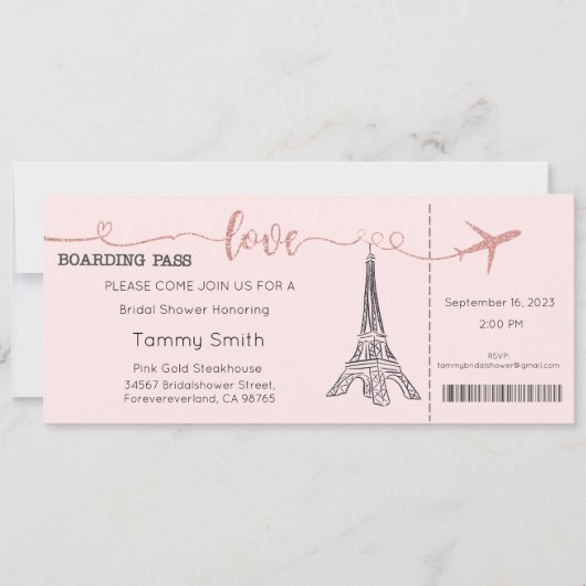 Invitation Paris, Invitation de la douche nuptiale (Devant)