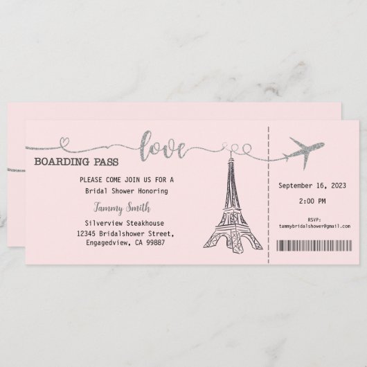 Invitation Paris, Invitation de la douche nuptiale (Devant / Derrière)