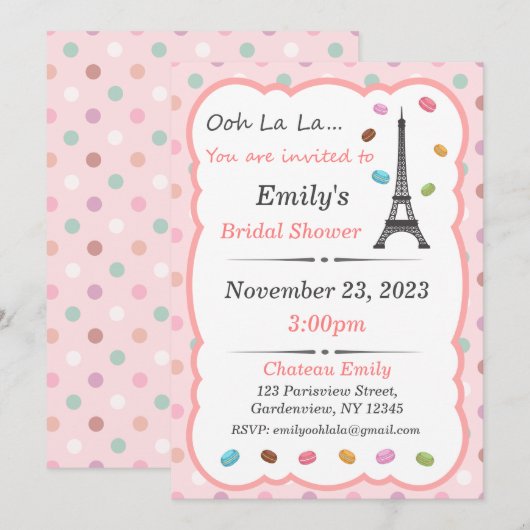 Invitation Paris, Invitation Thème Français, Macar (Devant / Derrière)