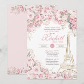 Invitation Paris Jardin Rose Fleuri Quinceanera rose (Devant / Derrière)