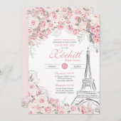 Invitation Paris Jardin Rose Fleuri Quinceanera rose (Devant / Derrière)