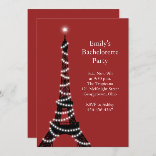 Invitation Paris Lights Bachelorette Party (Devant / Derrière)