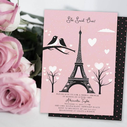 Invitation Paris Lovebirds Hearts Eiffel Fête des mariées d'h
