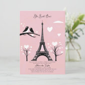 Invitation Paris Lovebirds Hearts Eiffel Fête des mariées d'h (Debout devant)