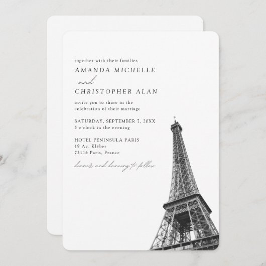 Invitation Paris Mariage Custom Tour Eiffel (Devant / Derrière)