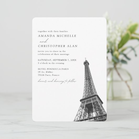 Invitation Paris Mariage Custom Tour Eiffel (Debout devant)
