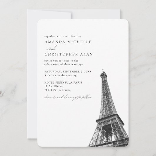 Invitation Paris Mariage Custom Tour Eiffel (Devant)