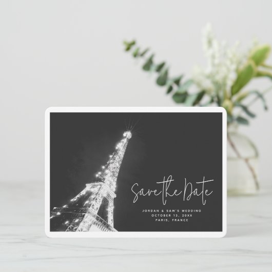 Invitation Paris Mariage Tour Eiffel Photo Enregistrer la dat (Debout devant)
