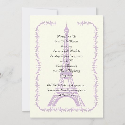 Invitation Paris mariage violet Tour Eiffel (Devant)