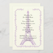 Invitation Paris mariage violet Tour Eiffel (Devant / Derrière)