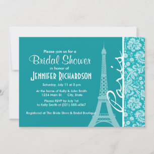 Invitation Paris ; Modèle bleu-vert Damask