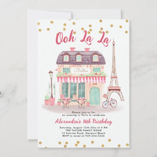 Invitation Paris Nuit Eiffel Bistro Rose Vert Douceur 16 (Devant)