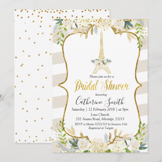 Invitation Paris Pastel White Fête des mariées romantique (Devant / Derrière)