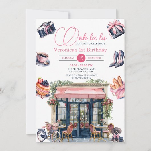Invitation Paris Pâtisserie 1ère Fille Anniversaire (Devant)