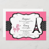 Invitation Paris Pink Poodle Tour Eiffle Tea Party (Devant / Derrière)