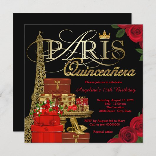 Invitation Paris Quinceanera (Devant / Derrière)