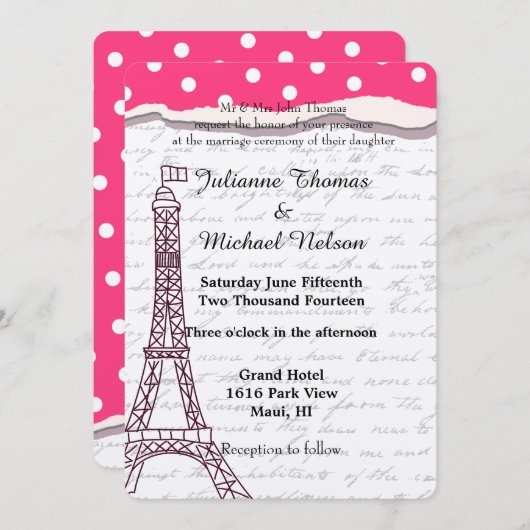 Invitation Paris Romance Mariage (Devant / Derrière)