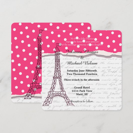 Invitation Paris Romance Mariage (Devant / Derrière)