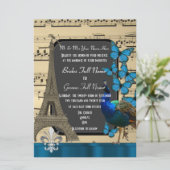 Invitation Paris romantique, paon et papillons mariage (Debout devant)