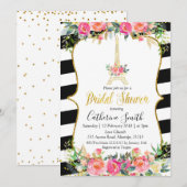 Invitation Paris Rose Floral Fête des mariées romantique (Devant / Derrière)