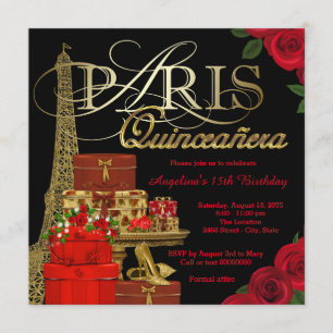 Invitation Paris rouge Quinceanera