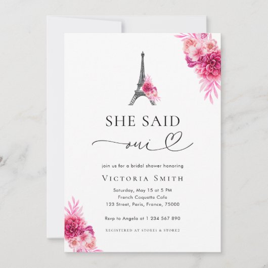 Invitation Paris She Said Oui Tour Eiffel Fête des mariées (Devant)