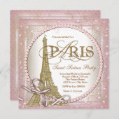 Invitation Paris Sweet 16 Party Pearl rose et or (Devant / Derrière)