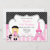 Invitation Paris Tour Eiffel Blonde Fille Anniversaire (Devant)