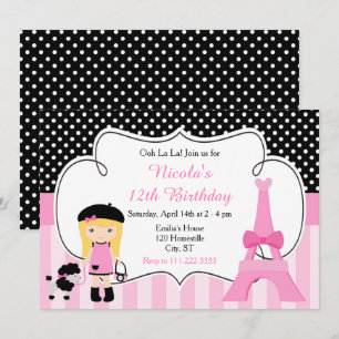 Invitation Paris Tour Eiffel Blonde Fille Anniversaire