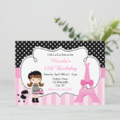 Invitation Paris Tour Eiffel Brunette Fille Anniversaire (Debout devant)