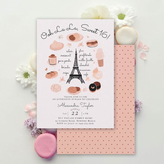 Invitation Paris Tour Eiffel Desserts Rose Blush Sweet 16