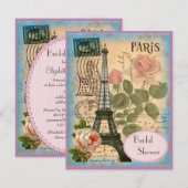 Invitation Paris Tour Eiffel et Fête de l'mariée Rose (Devant / Derrière)