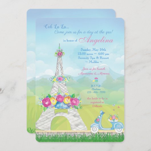 Invitation Paris Tour Eiffel, Fête à thème  (Devant / Derrière)