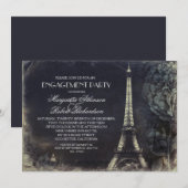 Invitation Paris Tour Eiffel Fête de fiançailles vintage (Devant / Derrière)
