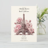 Invitation Paris Tour Eiffel & Fête des mariées Roses Roses R (Debout devant)
