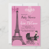 Invitation Paris Tour Eiffel Filles Baby shower rose (Devant)