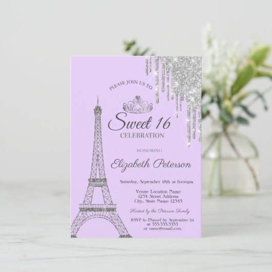 Invitation Paris Tour Eiffel, Lecteurs, Doux violet clair 16 (Debout devant)
