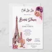 Invitation Paris tour Eiffel raisins vin plum fête de mariage (Devant)