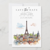 Invitation Paris Watercolor Skyline Save the Date (Devant)
