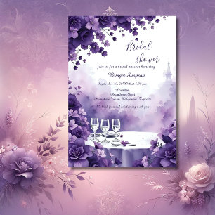 Invitation Paris Whimsical & Violet Floral douche nuptiale