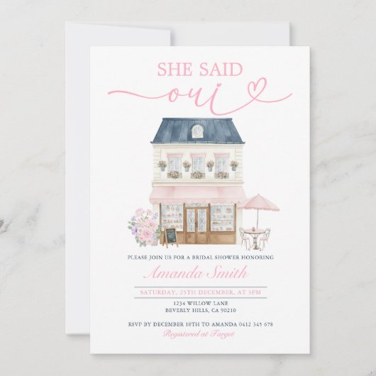 Invitation Parisian Cafe Afternoon She Said Oui Bridal Shower (Devant)