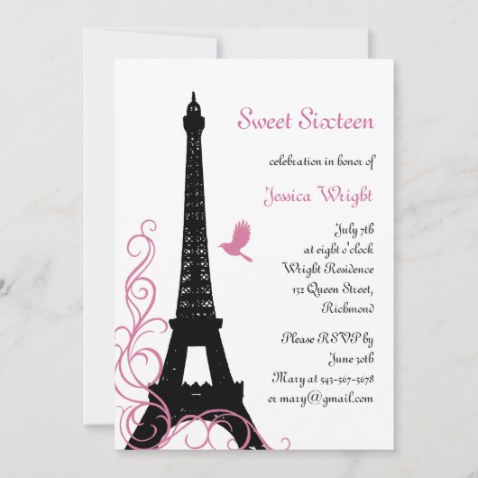 Invitation parisienne d'anniversaire (noire et (Devant)
