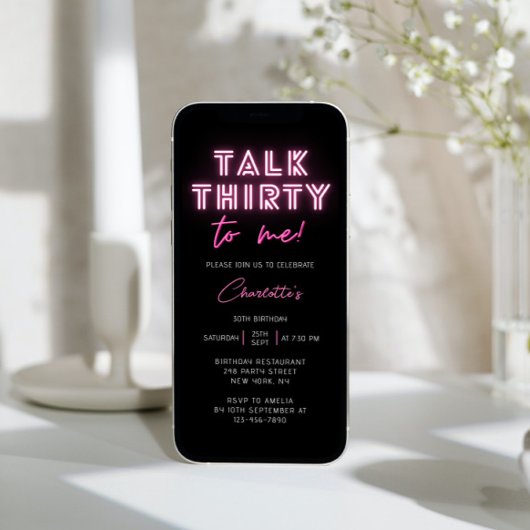 Invitation Parlez TRENTE À Moi 30e fête d'anniversaire Neon P
