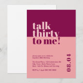 Invitation Parlez trente à moi Berry & Pink 30e anniversaire (Devant / Derrière)