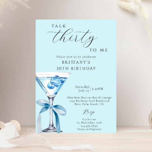 Invitation Parlez Trente pour moi Blue Bow Martini 30e annive