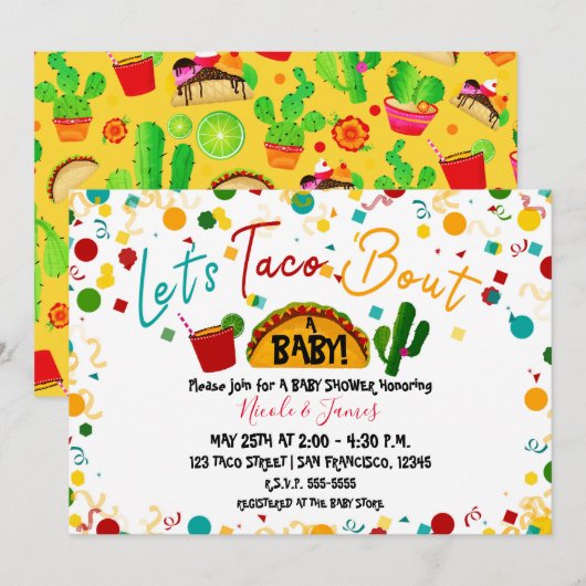 Invitation Parlons Taco d'une Fête de Bébé Fiesta (Devant / Derrière)