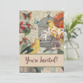 Invitation Parrot Jaune Tropical Antique Fleur (Debout devant)