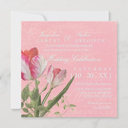 Invitation Parrot Tulipe Botanique Vintage Mariage élégant (Devant)