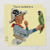 Invitation Parrot vintage de pirate, fête d'anniversaire d'en (Devant / Derrière)